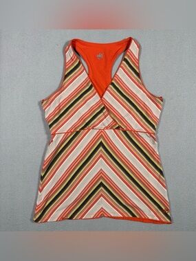 Alo Yoga Cool Fit Faux Wrap Racerback Women’s Large Orange Bamboo Striped Light